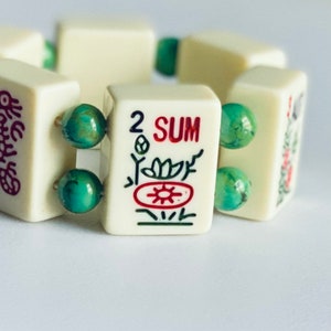 Pulsera Mahjong: Fichas especiales, Estaciones, Joker, Dragón y cuentas de turquesa auténtica