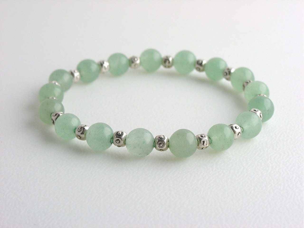 Men's Bracelet in Light Green Stones with Silver Accents / Etsy