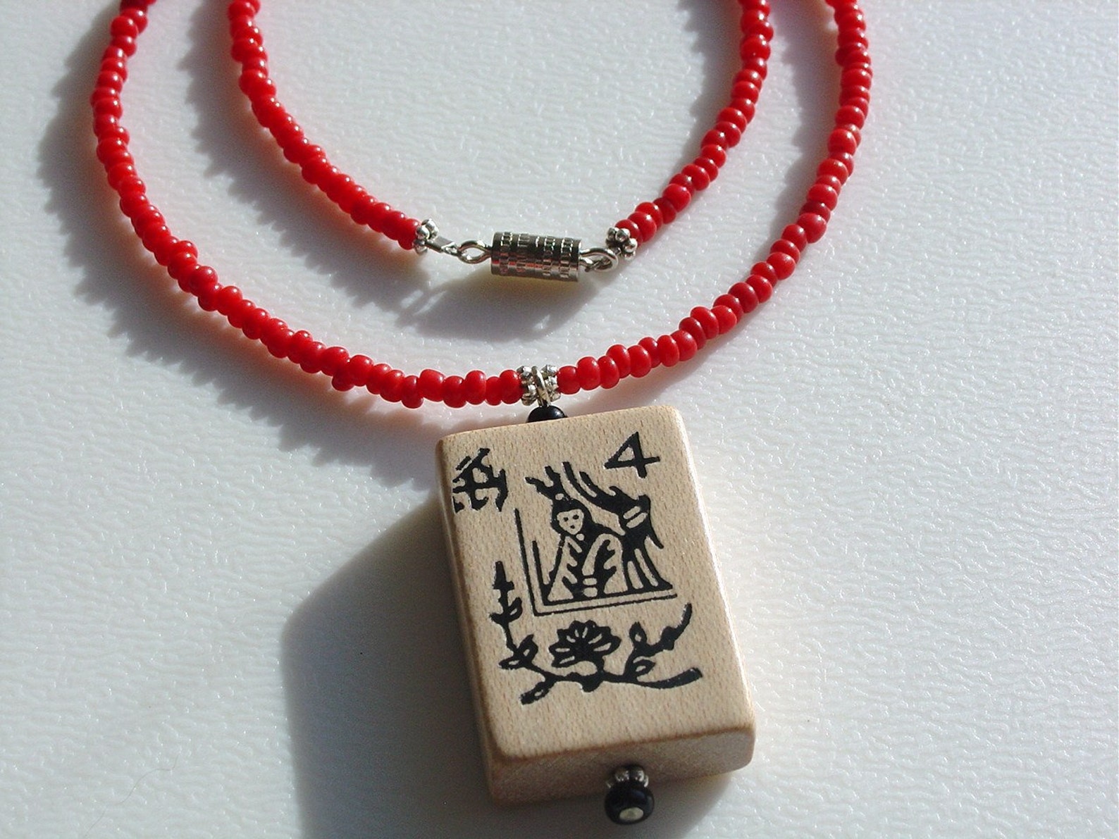 Mah Jong Necklace / Mah Jong Tile Necklace / Wood Pendant / Etsy