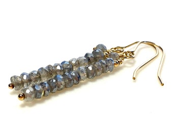Labradorite Earrings, Modern Minimalist Design, Simple, Lightweight, Faceted Gemstone Beads on 14K Gold Filled Ear Wires, Handmade