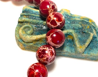 Red Ocean Jasper Beaded Stretch Bracelet, 6.75”
