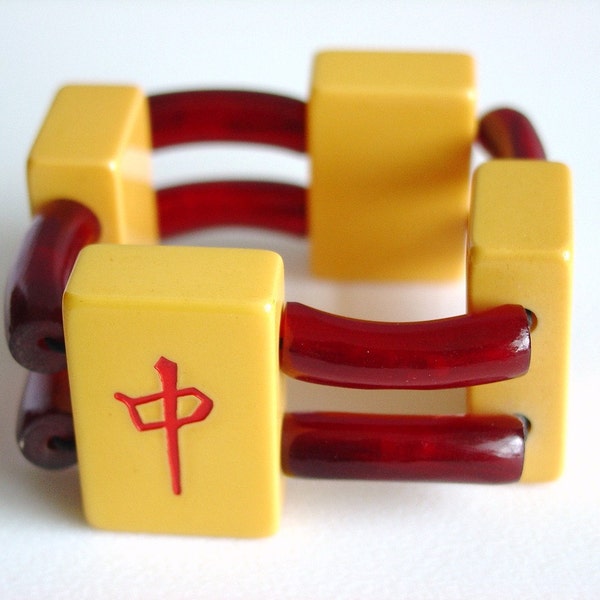 Chic 1930's Bakelite Mah Jongg Bracelet with Red Horn / Advanced STyle / NYC Chic / Modern / Unusual Gift / Ari Seth Cohen Ladies