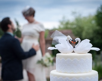 Swan Cake Topper Bride & Groom for Lake Wedding