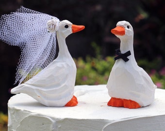 White Goose Wedding Cake Topper - Handcarved, customized, and personalized cake topper - Pekin Duck, Swan