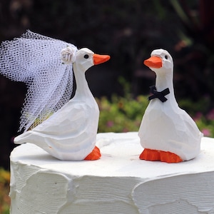 White Goose Wedding Cake Topper - Handcarved, customized, and personalized cake topper - Pekin Duck, Swan