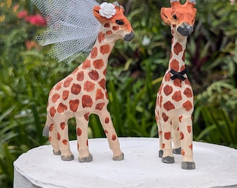 Giraffe Hochzeitstorte Topper, Handgeschnitzte Holz Braut & Bräutigam Giraffen, Safari / Dschungel-Hochzeitsdeko