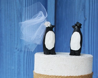 Penguin Bride and Groom Cake Topper for Wedding Anniversary or Engagement