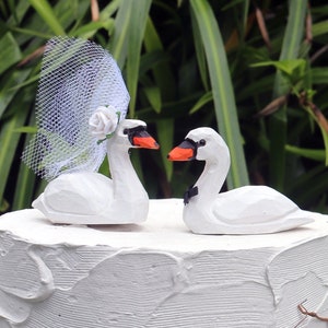 New! White Swan Wedding Cake Topper: Handcarved Wooden Bride and Groom Love Bird Cake Topper - Customization, Personalization