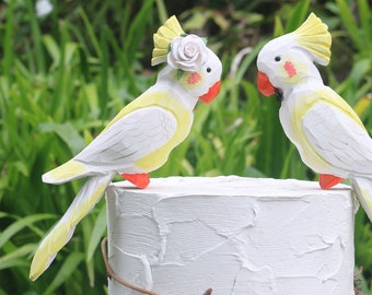 Cockatiel Cake Topper - Tallado a mano, de madera Bride and Groom Parrot Wedding Cake Topper - Cacatúa, Perico, Guacamayo