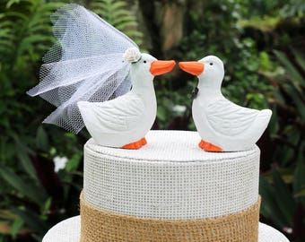 White Duck Wedding Cake Topper:  Handcarved, hand painted Wooden Duck Cake Topper - Pekin Duck