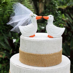 White Duck Wedding Cake Topper:  Handcarved, hand painted Wooden Duck Cake Topper - Pekin Duck