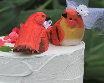 Pink Robin Wedding Cake Topper Wooden Bride Groom Figurine by LoveNesting