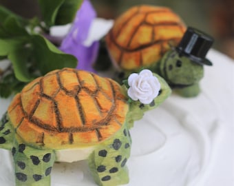 Tortoise Wedding Cake Topper for Outdoor Wedding Customized Carved Wood Keepsake