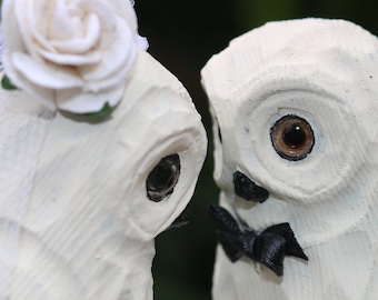 White Owls Cake Topper for Book Lovers: Snowy Owl Bride & Groom