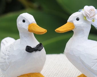 White Duck Goose Wood Wedding Cake Topper Newlywed Ornament Anniversary Gift