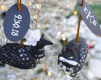 Minnesota Loon Newlywed Ornament: Wooden Birds for Couple's First Christmas