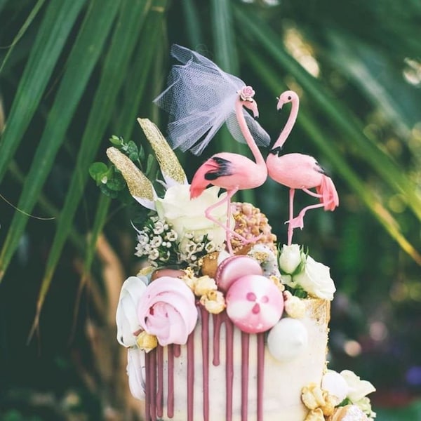 Flamingo Cake Topper Bride and Groom for Destination Wedding