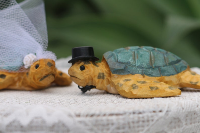 Sea Turtles Wedding Cake Topper for Beach or Destination Wedding Customized Carved Wood Keepsake image 5