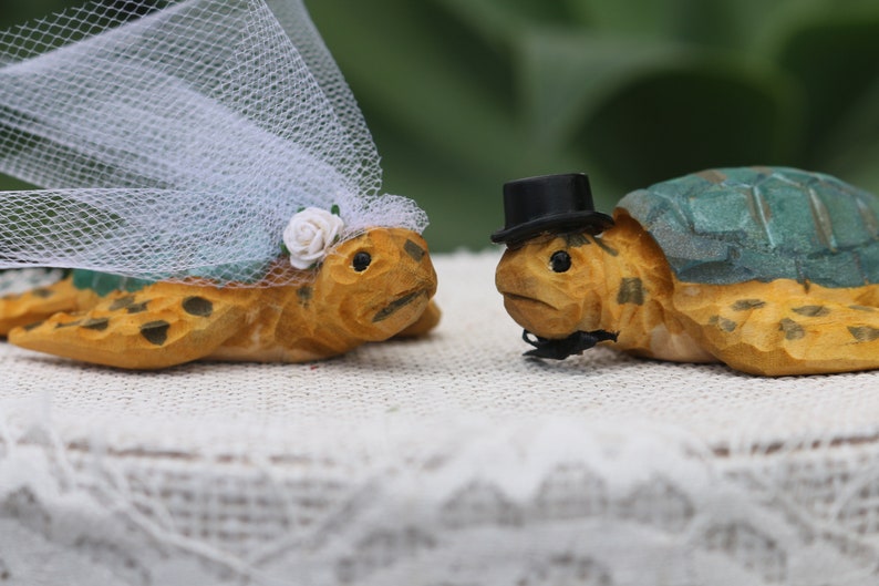 Sea Turtles Wedding Cake Topper for Beach or Destination Wedding Customized Carved Wood Keepsake image 1