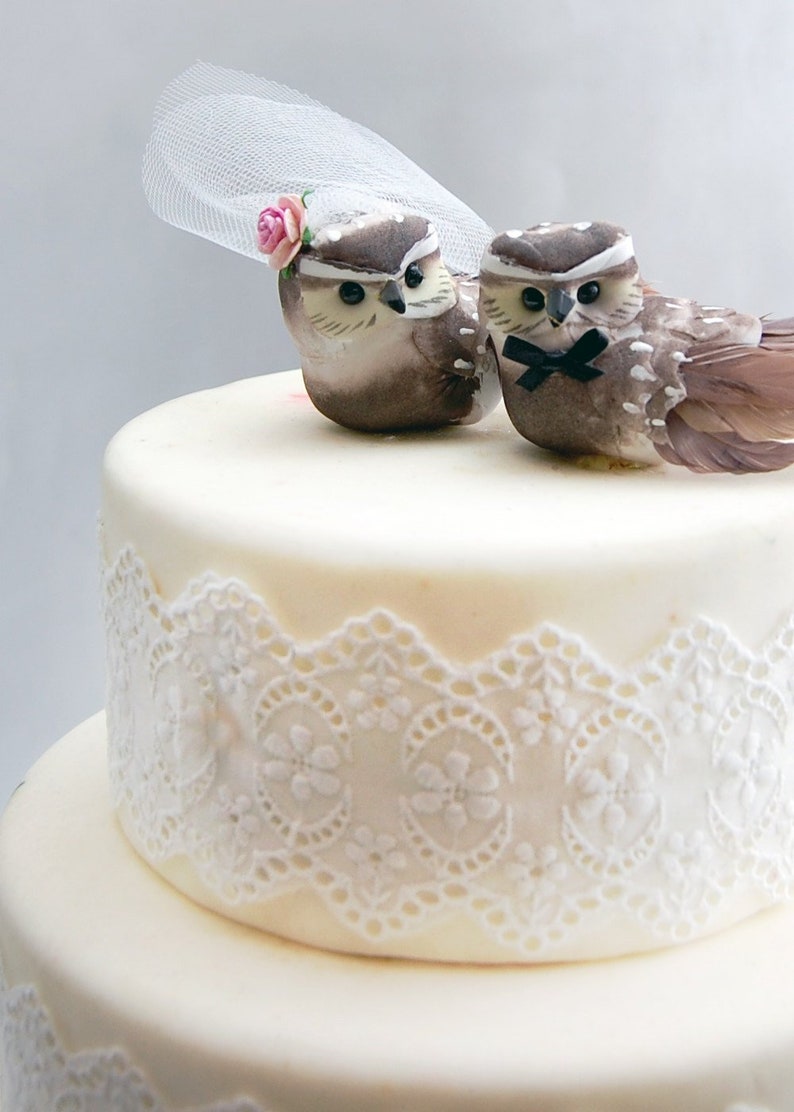 Barn Owl Wedding Cake Topper for Anniversary Engagement or Rehearsal Dinner image 1