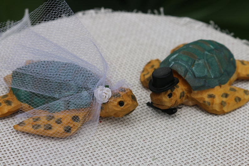Sea Turtles Wedding Cake Topper for Beach or Destination Wedding Customized Carved Wood Keepsake image 3