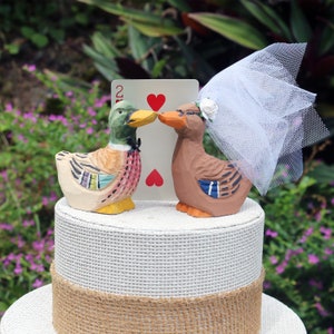 Duck Wedding Cake Topper: Handcarved, hand painted Wooden Bride and Groom Mallard Cake Topper image 5