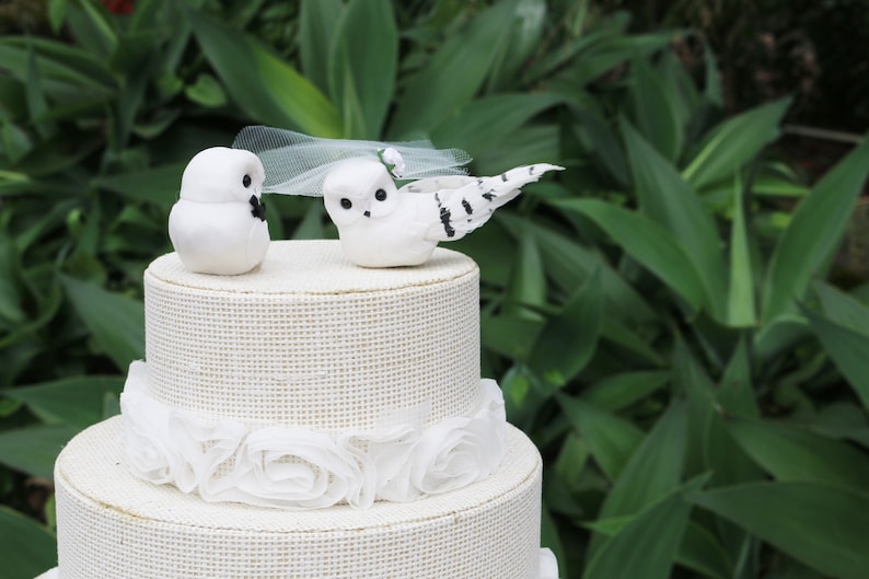 Snowy Owl Cake Topper for a Magical Wedding: Snowy Owl Bride & Groom image 7