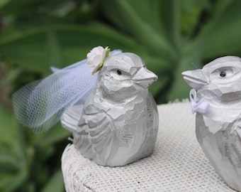 Silver Carved Wood Bird Cake Topper for 25th Wedding Anniversary