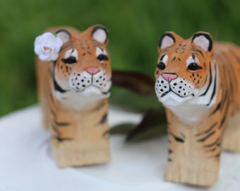 Tiger Wedding Cake Topper Hand Carved Wood