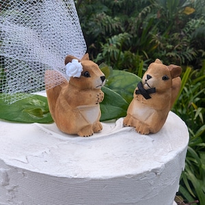 Squirrel Bride and Groom Wedding Cake Topper: Handcarved, Handpainted Wooden Cake Decoration Animal Couple Figurines by LoveNesting
