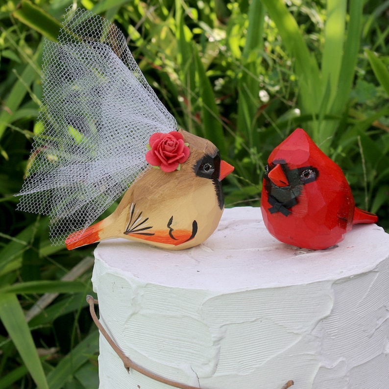 NEW Wooden Cardinal Wedding Cake Topper Newlywed Ornament Anniversary Gift image 3