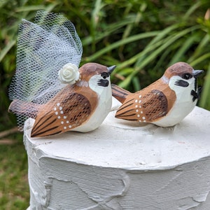 New Sparrow Wedding Cake Topper: Handcarved Wooden Bride and Groom Love Bird Cake Topper image 5