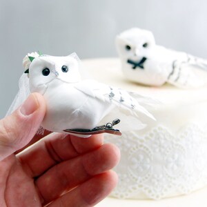 Snowy Owl Cake Topper for a Magical Wedding: Snowy Owl Bride & Groom image 3