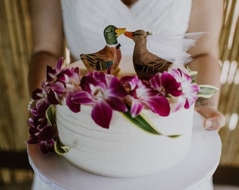 Topper de pastel de boda de pato: topper de pastel de ánade real tallado a mano y pintado a mano