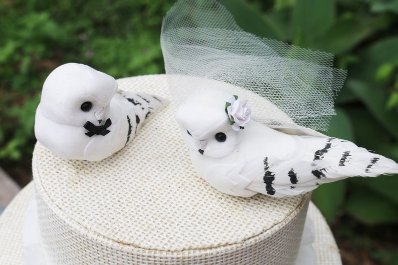 Snowy Owl Cake Topper for a Magical Wedding: Snowy Owl Bride & Groom image 4