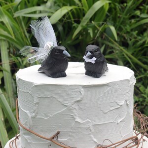 Black Crow Wedding Cake Topper: Handcarved Wooden Bride and Groom Love Bird Cake Topper image 3