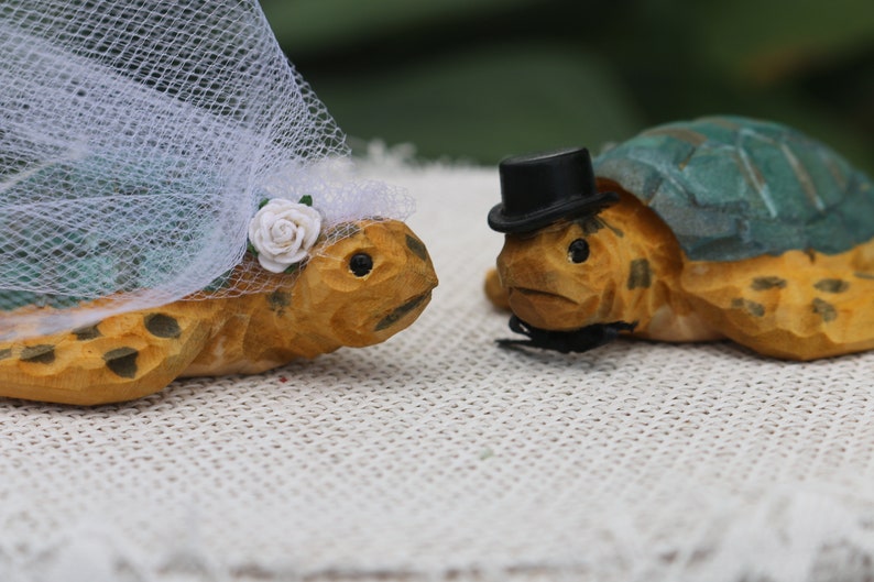 Sea Turtles Wedding Cake Topper for Beach or Destination Wedding Customized Carved Wood Keepsake image 2