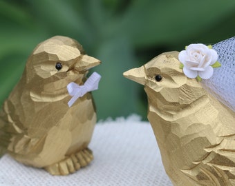 Gold Bird Cake Topper for 50th Wedding Anniversary Carved Wood Bird Figurine