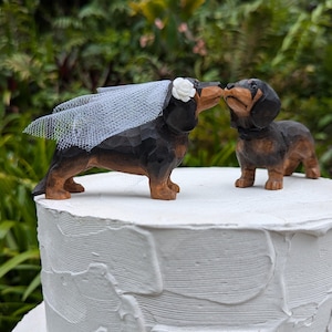 New! Dachshund Wedding Cake Topper: Handcarved Wooden Bride and Groom for a Dog Lover&#39;s Wedding - Sausage dog, weiner dog, doxie