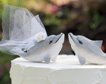 Topper de pastel de boda de delfines - topper de pastel tallado a mano, personalizado y personalizado