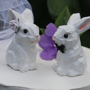 Bunny Rabbit Cake Topper Bride and Groom for Spring Easter Wedding in Carved Wood