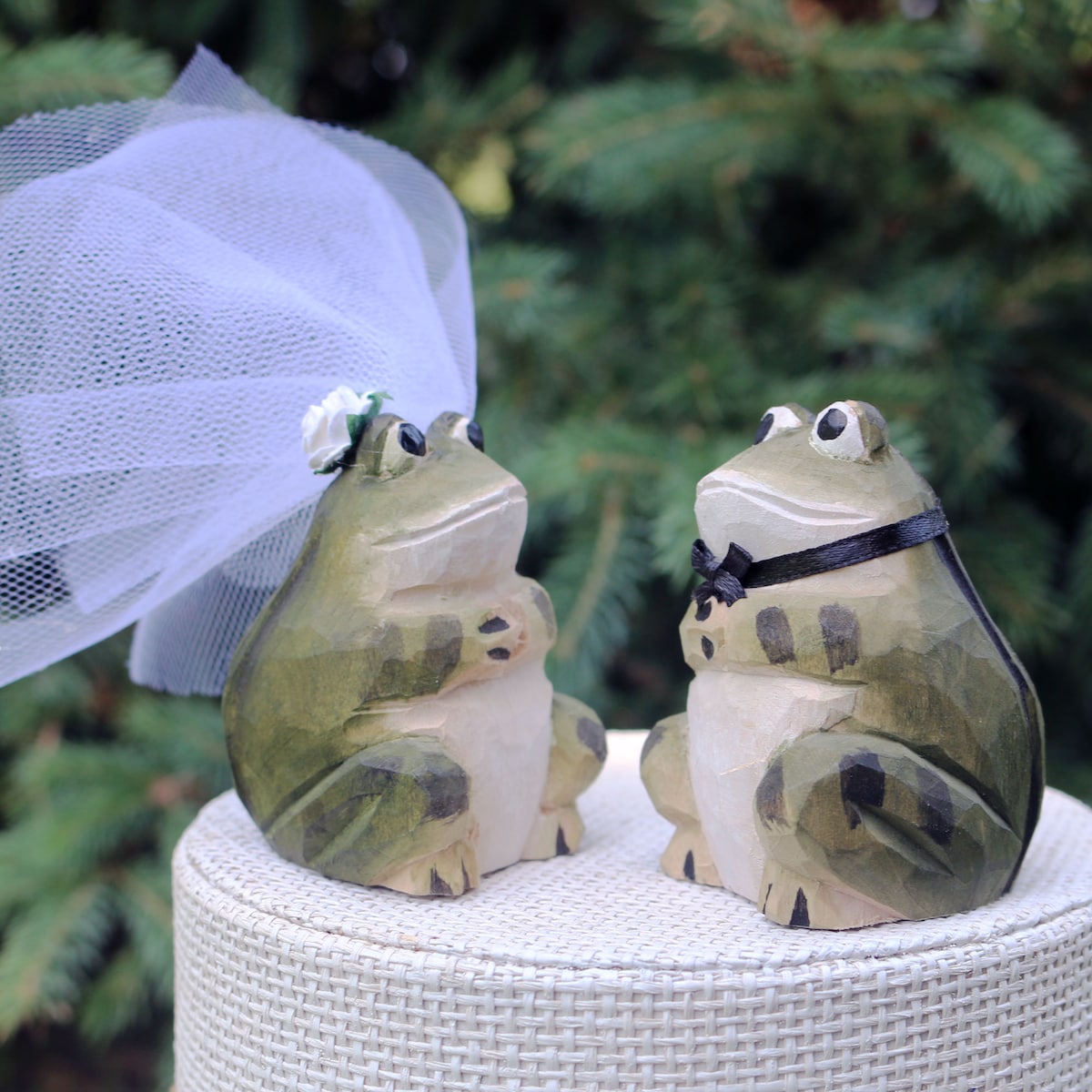 Frog Prince and Princess Wedding Cake Topper: Handcarved, Handpainted Wooden Bride & Groom Cake Topper - Etsy