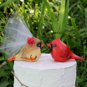 NEW Wooden Cardinal Wedding Cake Topper Newlywed Ornament Anniversary Gift image 1