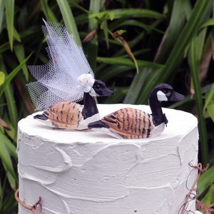New Canada Goose Wedding Cake Topper: Handcarved Wooden Bride and Groom Love Bird Cake Topper Customization, Personalization image 4