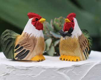 Barnyard Chicken Wedding Cake Topper: Farm Fancy Groom & Groom Love Bird Cake Topper for Gay Wedding