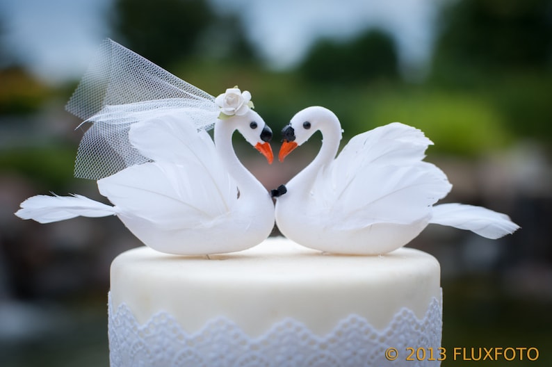 Swan Cake Topper Bride & Groom for Lake Wedding image 3