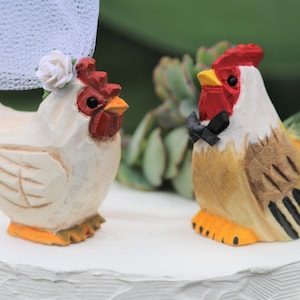 Barnyard Chicken Wedding Cake Topper: Farm Fancy Bride & Groom for Country Wedding