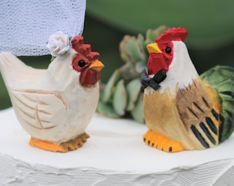 Barnyard Chicken Wedding Cake Topper: Farm Fancy Bride & Groom for Country Wedding