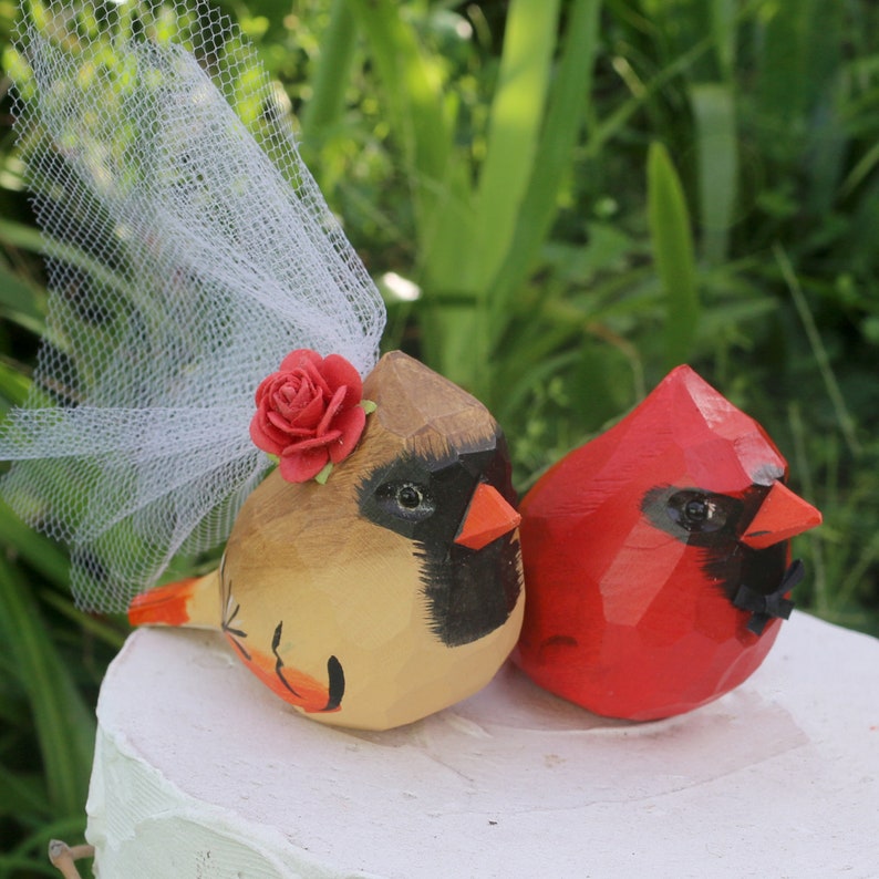 NEW Wooden Cardinal Wedding Cake Topper Newlywed Ornament Anniversary Gift image 2