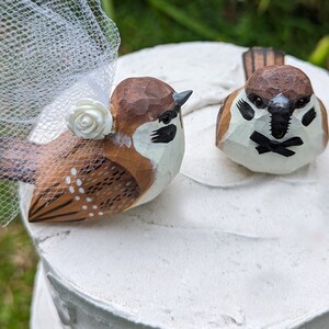 New Sparrow Wedding Cake Topper: Handcarved Wooden Bride and Groom Love Bird Cake Topper image 3